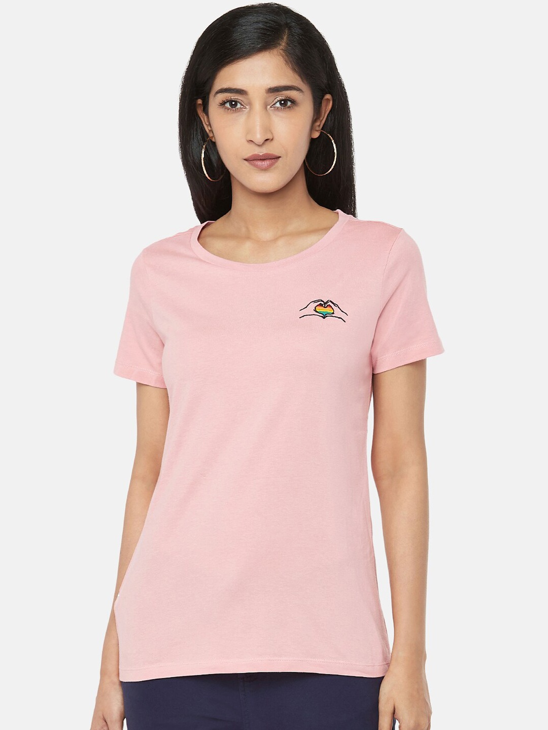 

Honey by Pantaloons Women Pink Solid Round Neck Cotton Pure Cotton T-shirt