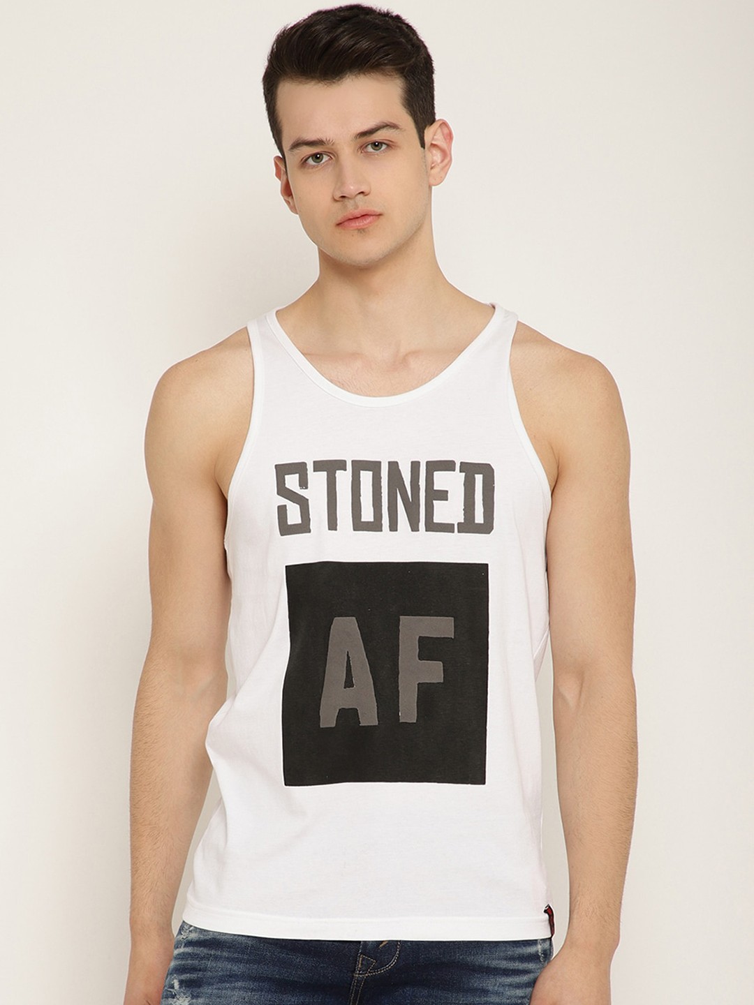 

PUNK Men White Printed Round Neck T-shirt