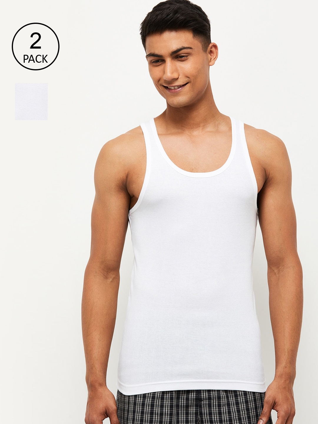 

max Men Pack Of 2 White Solid Innerwear Vests-NOOSNCRBVWH