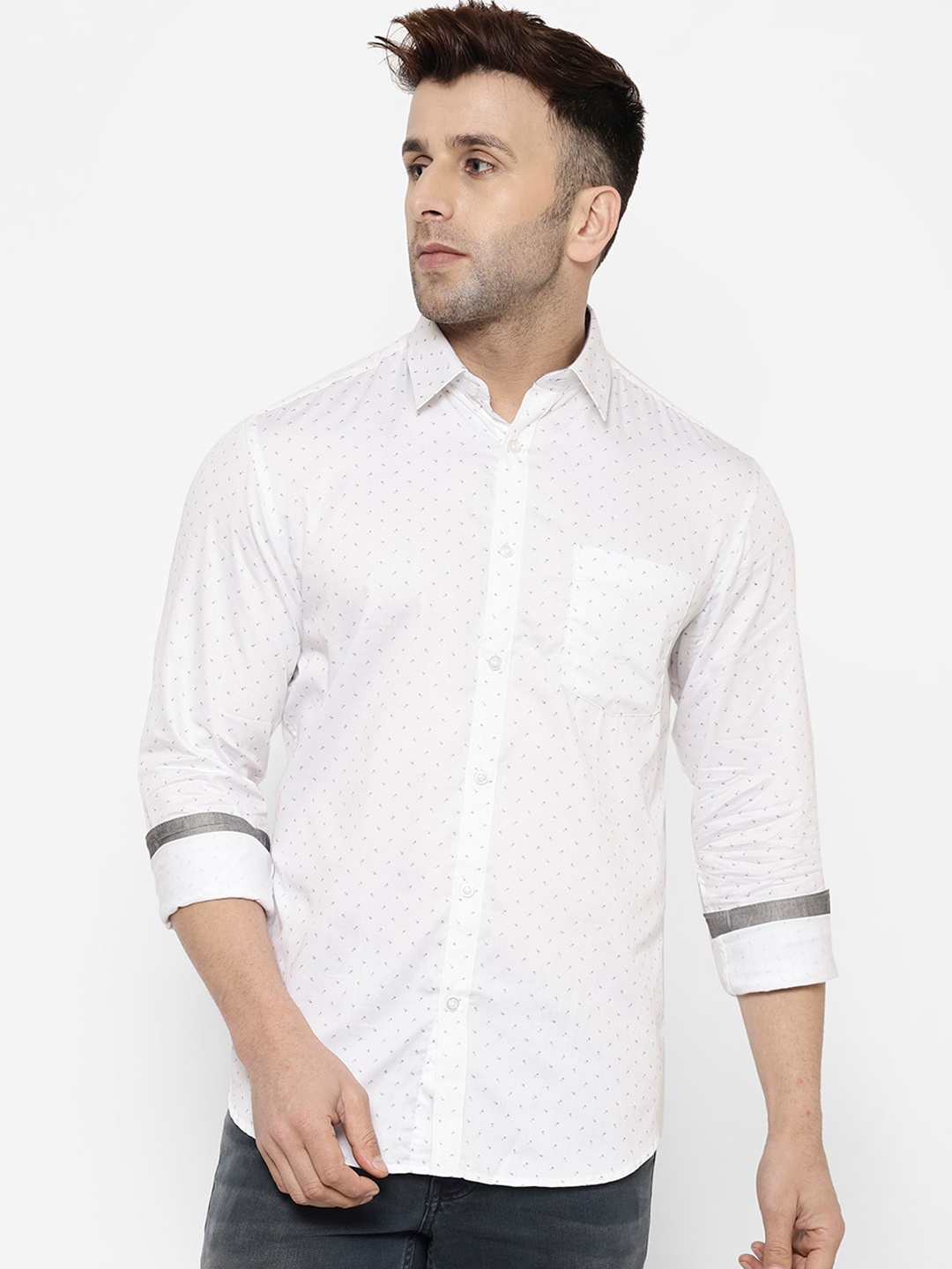 

cape canary Men White Regular Fit Printed Casual Shirt