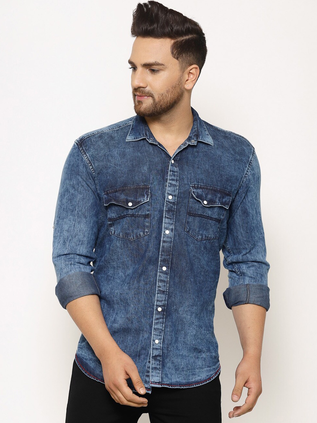 

TNG Men Blue Slim Fit Faded Solid Casual Shirt