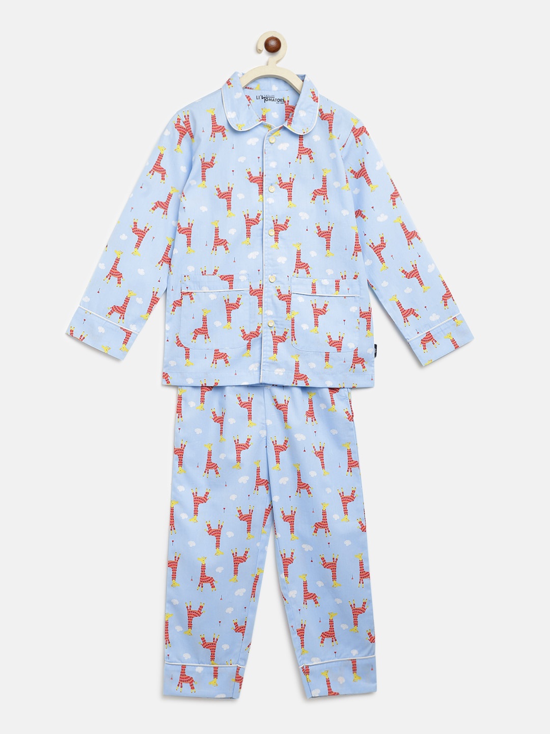 Lil Tomatoes Unisex Kids Blue & Red Printed Night Suit