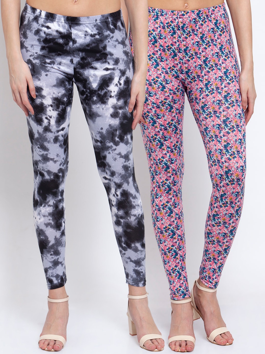 

KLOTTHE Women Pack Of 2 Printed Ankle-Length Leggings, Grey