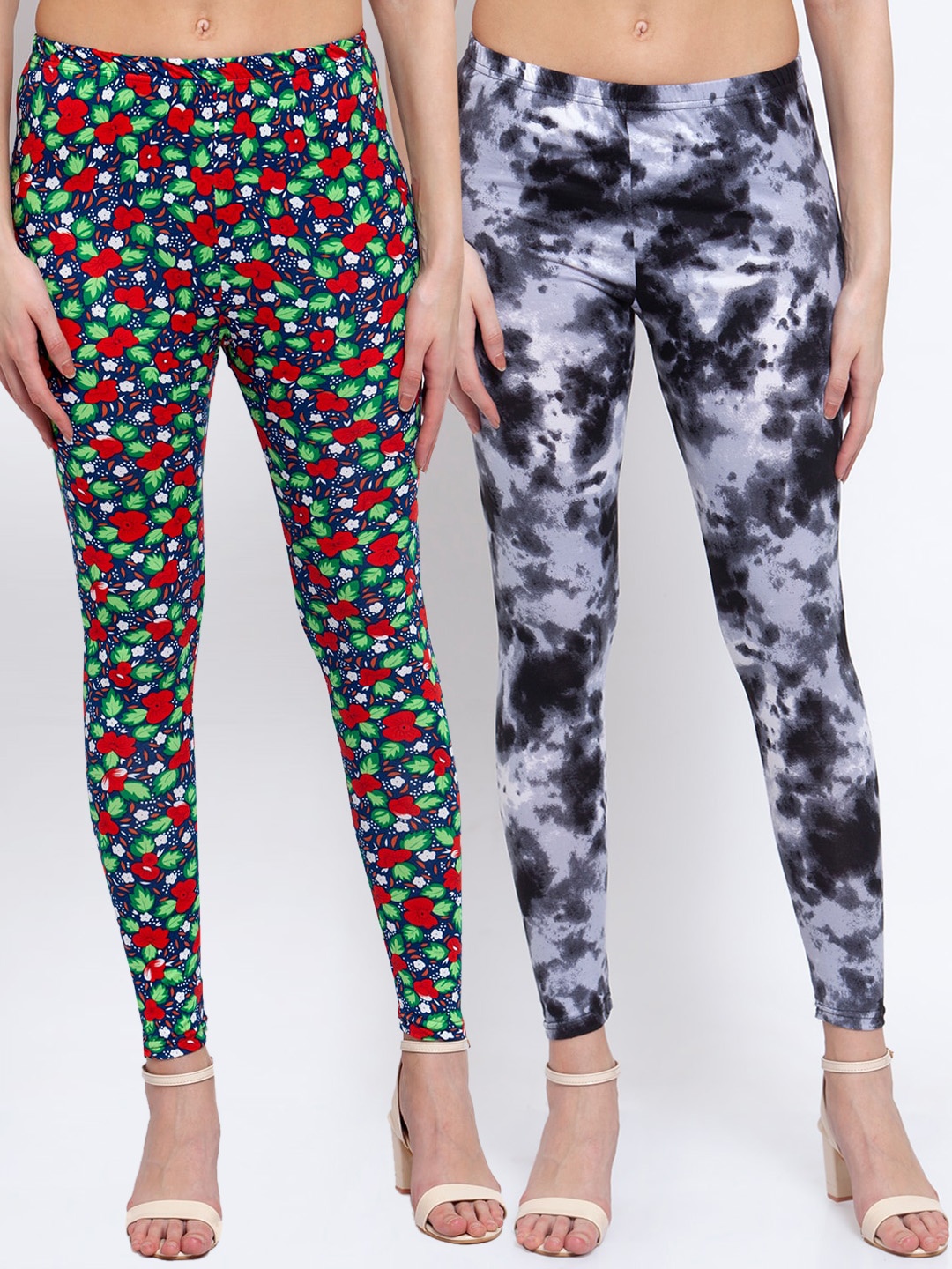 

KLOTTHE Women Pack Of 2 Printed Ankle-Length Leggings, Grey