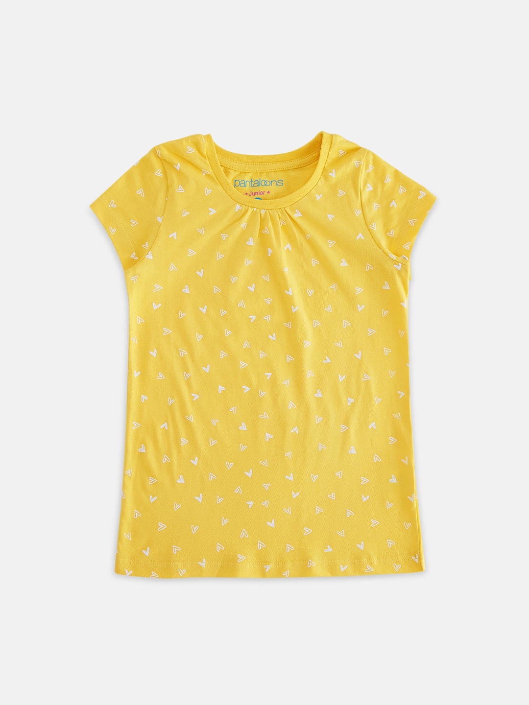 

Pantaloons Junior Girls Yellow Printed Round Neck Pure Cotton T-shirt