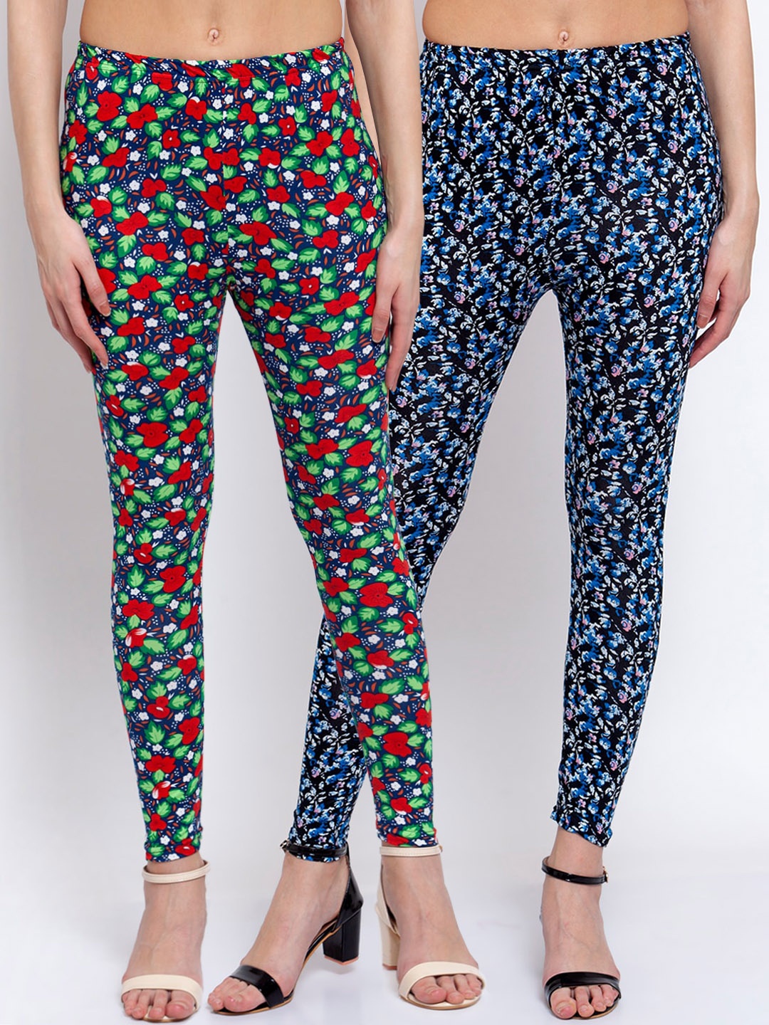 

KLOTTHE Women Pack Of 2 Printed Ankle-Length Leggings, Blue