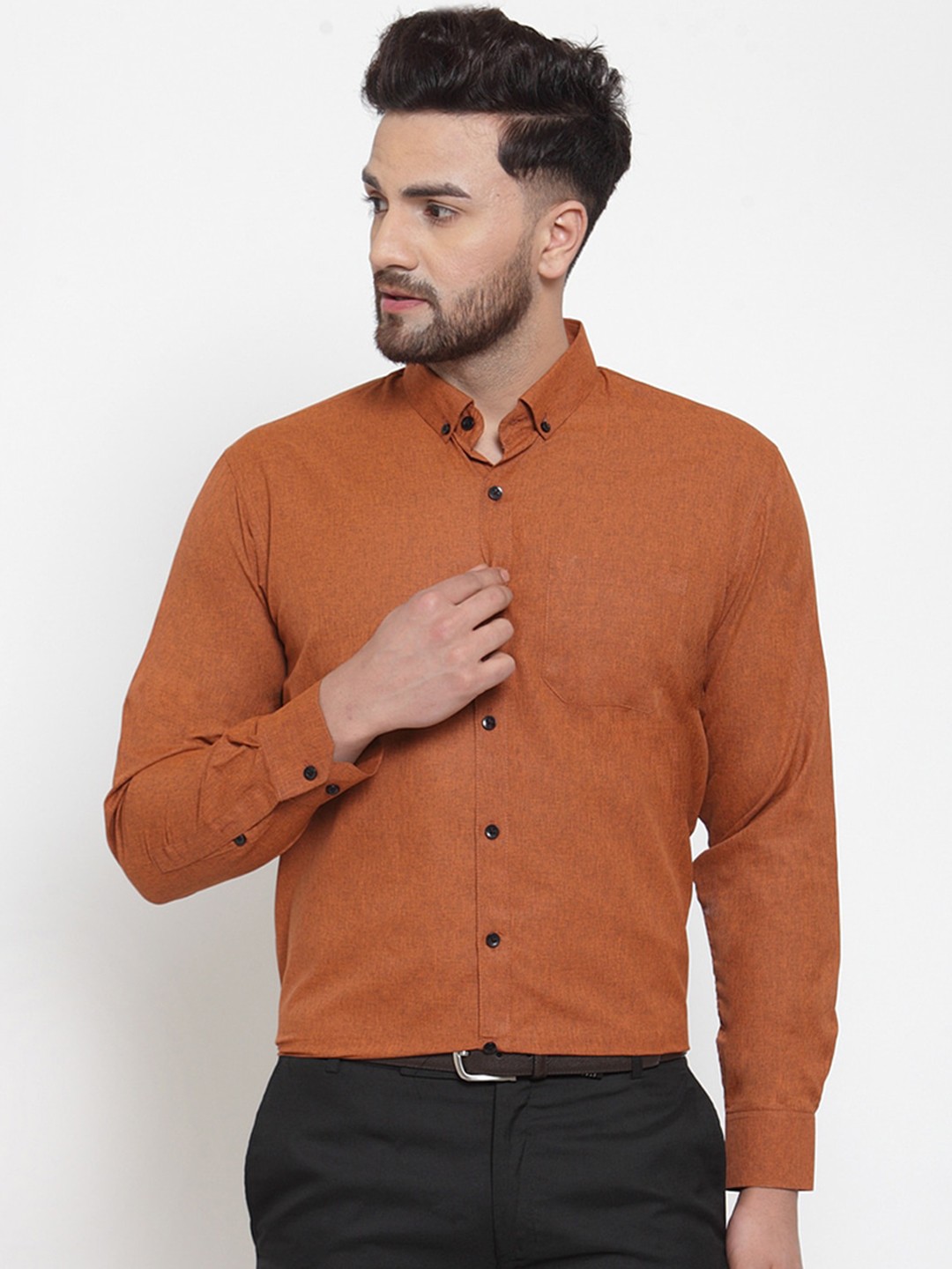 

JAINISH Men Rust Orange Regular Fit Solid Formal Shirt
