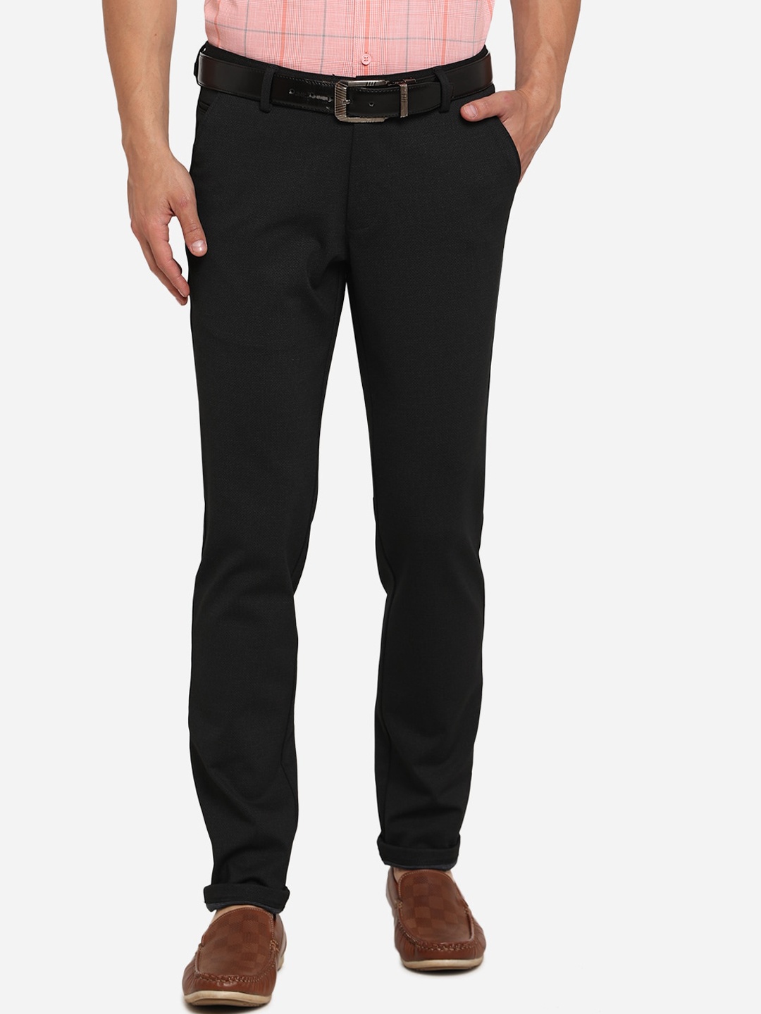 

JADE BLUE Men Black Skinny Fit Solid Regular Trousers
