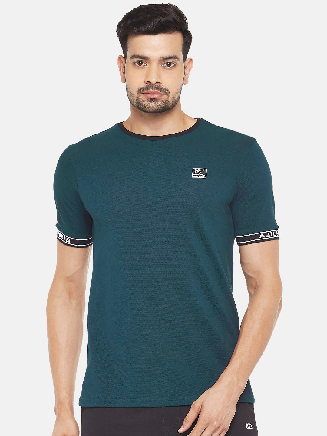 

Ajile by Pantaloons Men Teal Solid Round Neck T-shirt