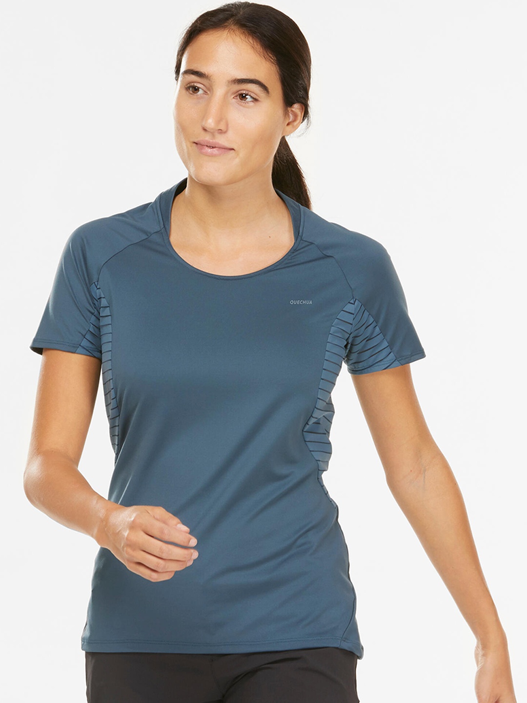 

Quechua By Decathlon Women Blue Solid Round Neck T-shirt