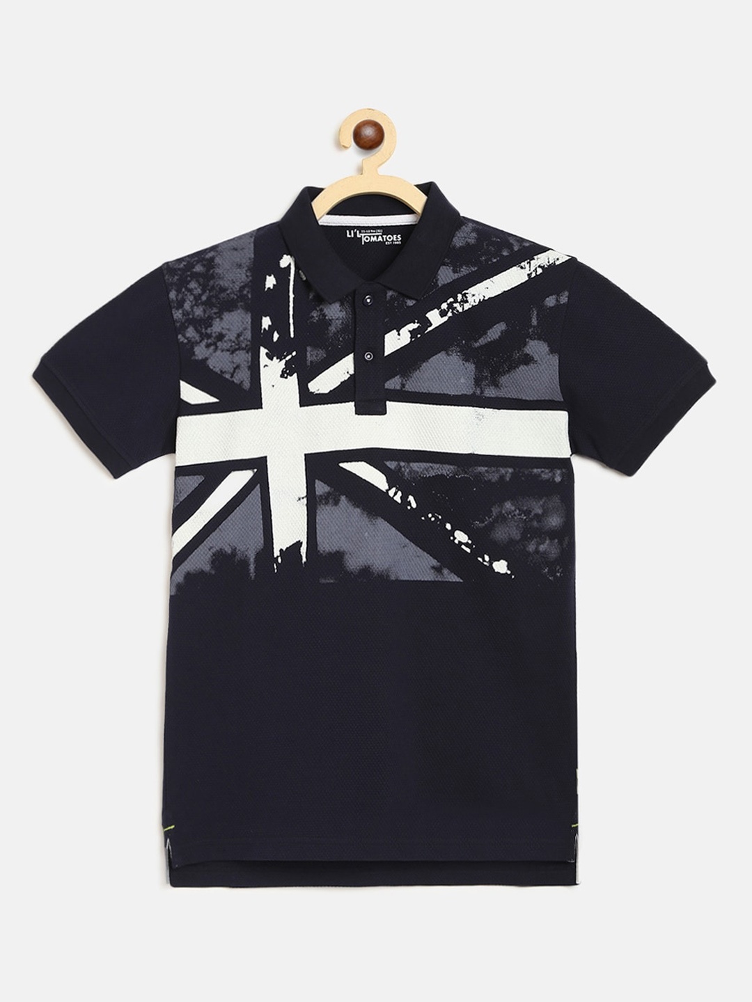 

Lil Tomatoes Boys Navy Blue Printed Polo Collar T-shirt