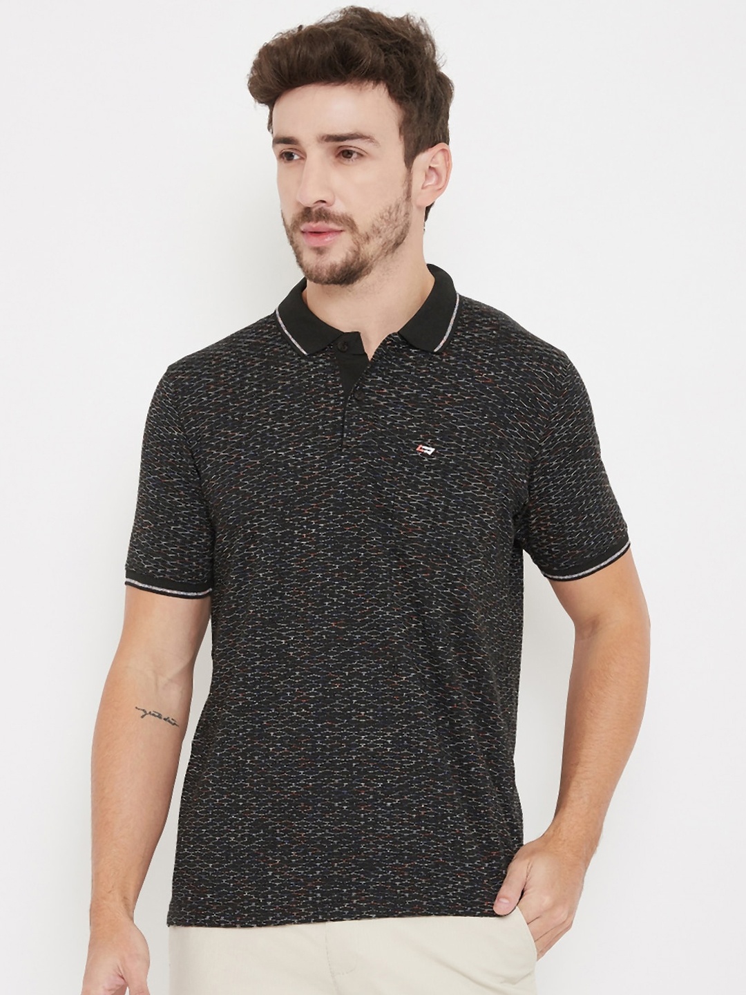 

NEVA Men Black Printed Polo Collar T-shirt