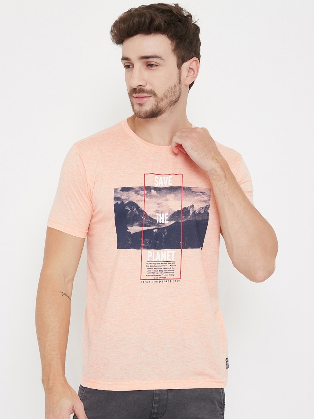 

NEVA Men Pink Printed Round Neck T-shirt