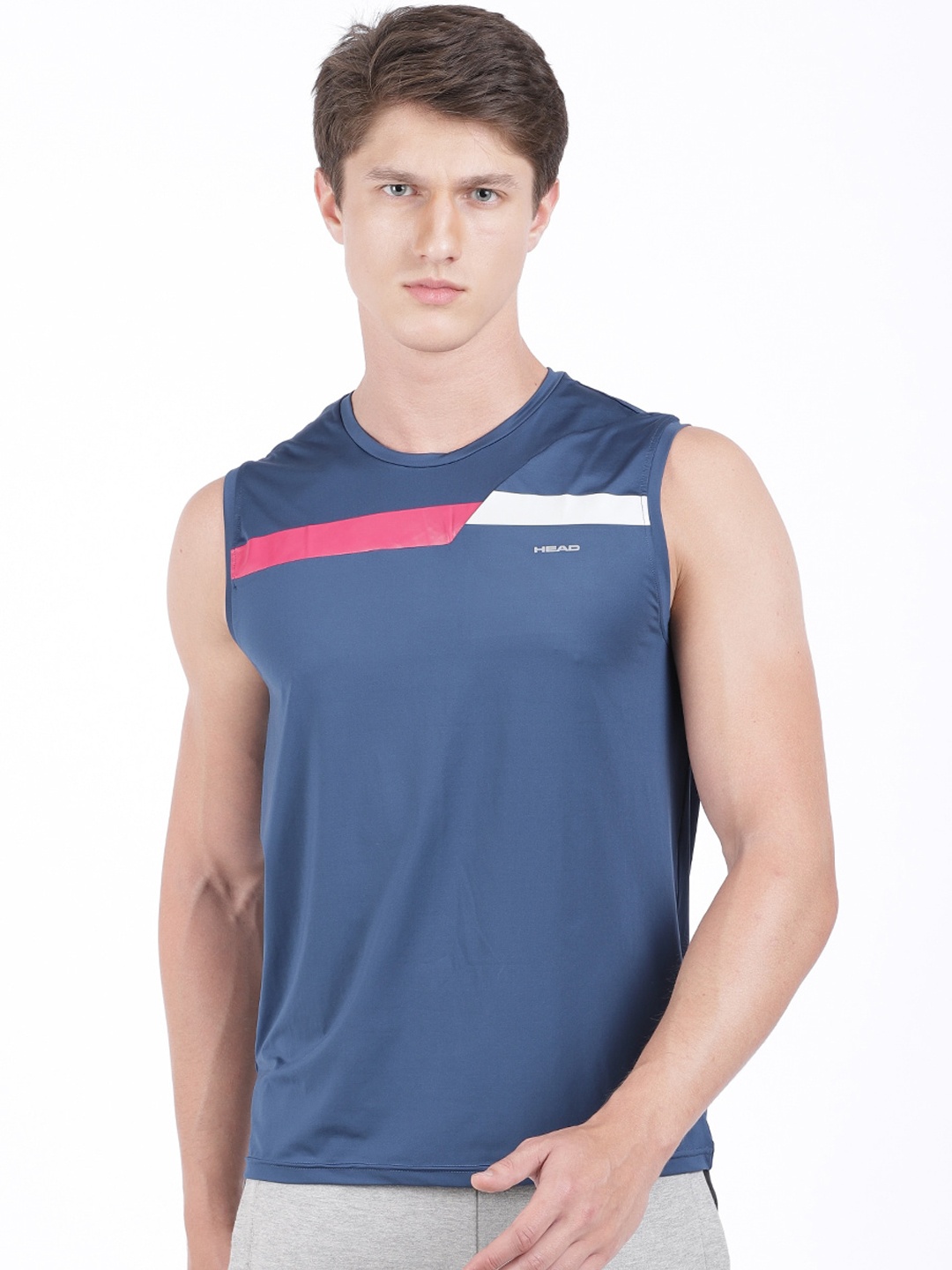 

Head Men Blue Solid Round Neck Sports T-shirt