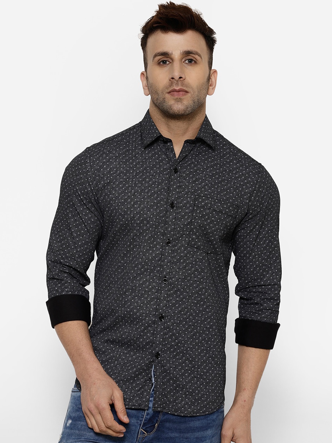 

cape canary Men Grey Regular Fit Printed Casual Shirt