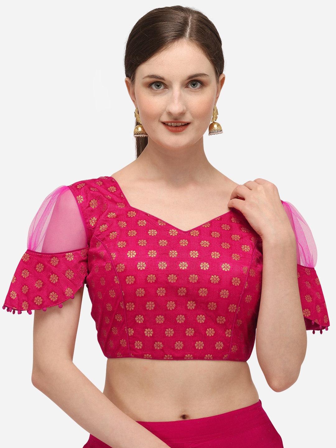 

Fab Dadu Women Pink & Gold-Colour Woven-Design Jacquard Saree Blouse