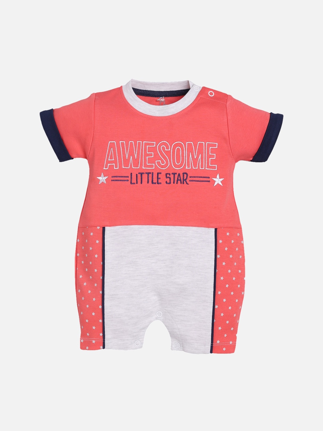 

BABY GO Infants Kids Red & Grey Printed Romper