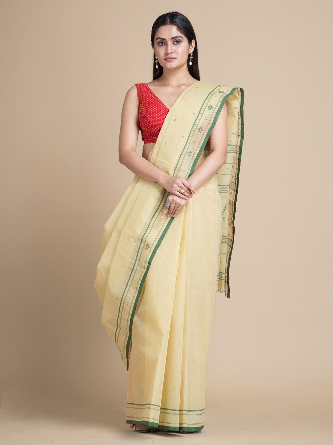 

Mitera Beige Pure Cotton Woven Design Taant Saree