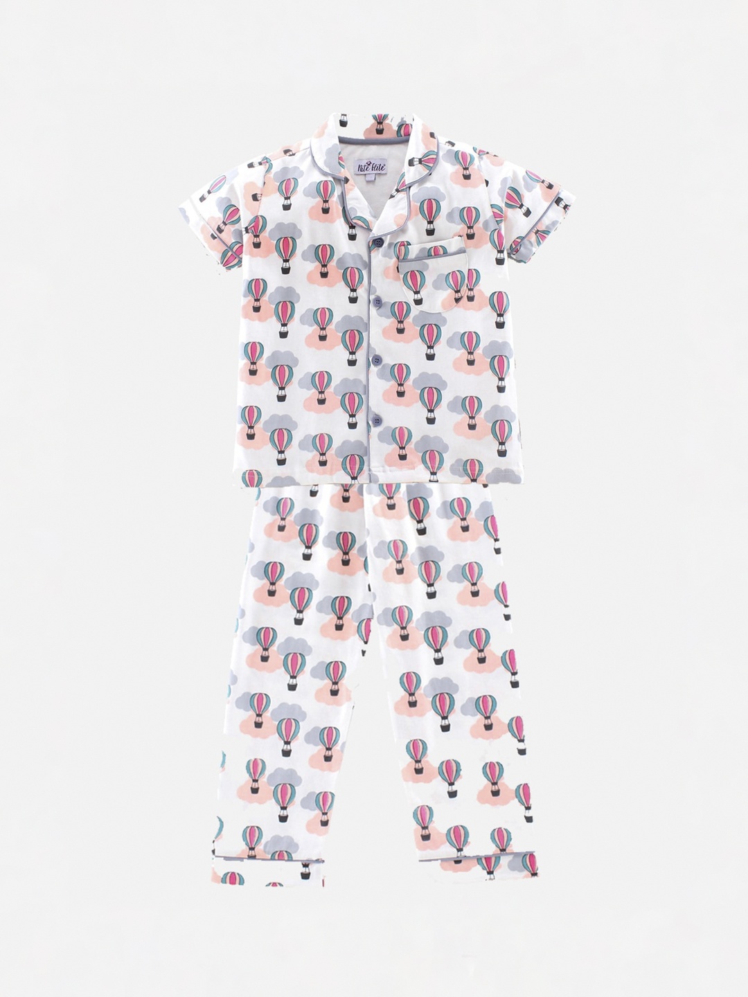 

Nite Flite Unisex Kids Off-White & Pink Printed Night suit