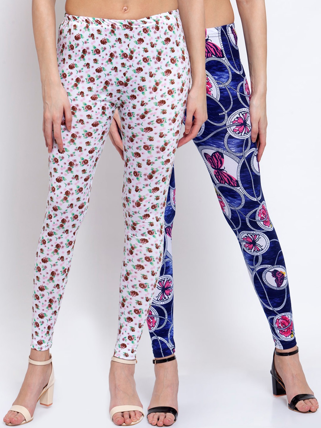 

KLOTTHE Women Pack Of 2 Printed Ankle-Length Leggings, Blue