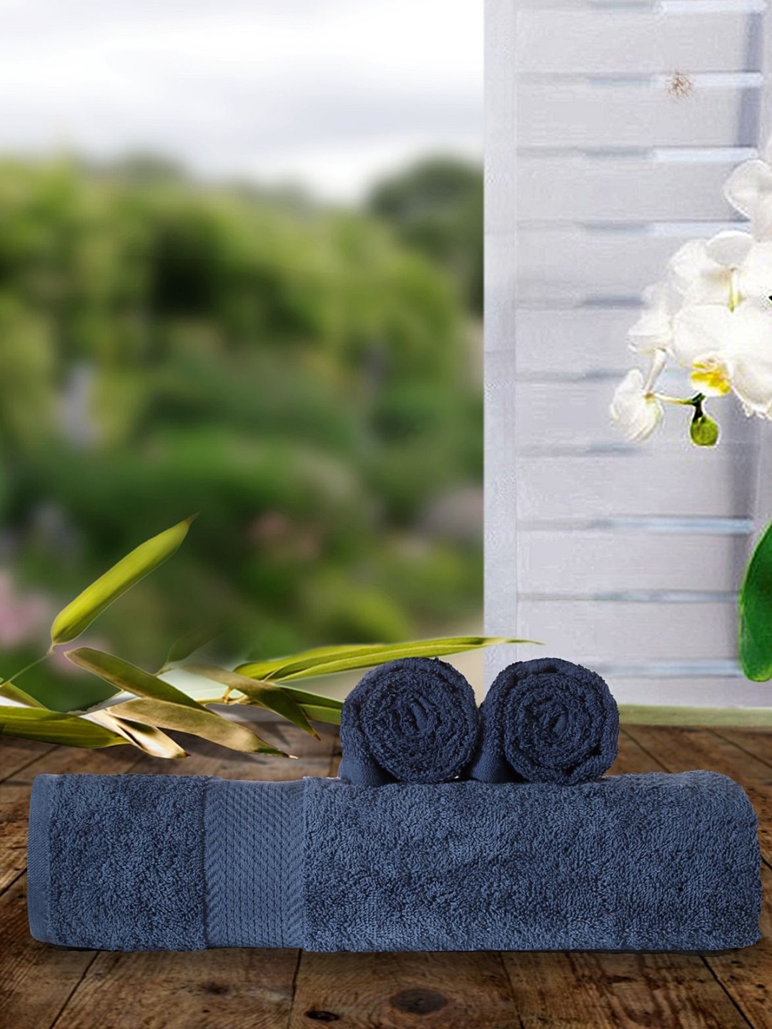 

BIANCA Unisex Set Of 3 Blue Solid 500 GSM Zero-Twist Towels