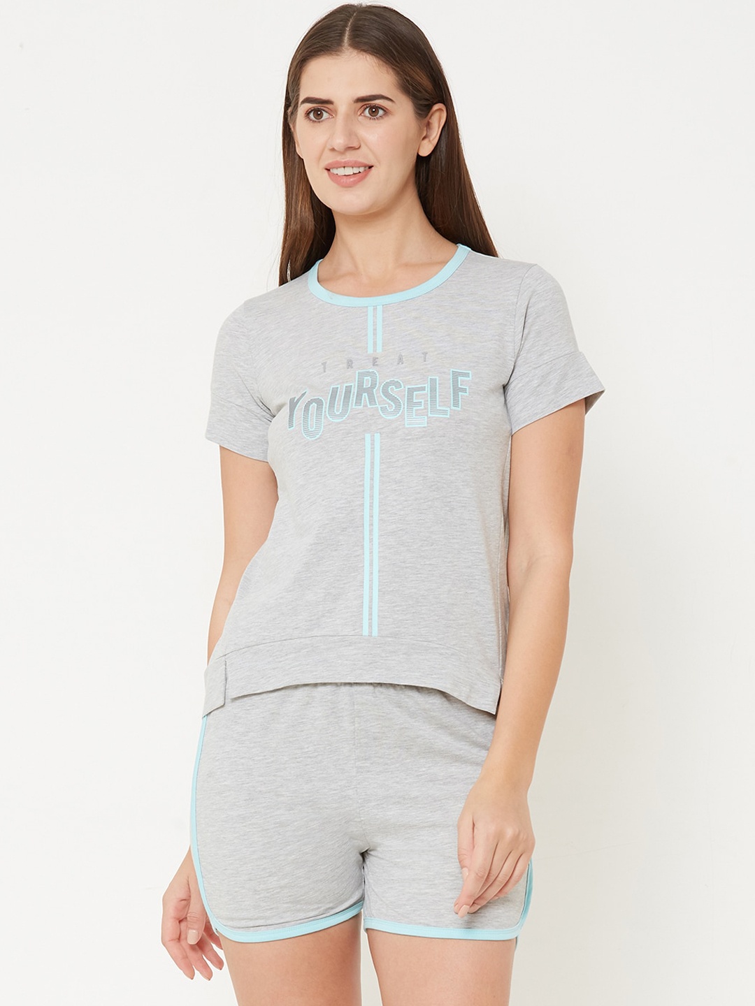 

Sweet Dreams Women Grey & Blue Printed Night suit