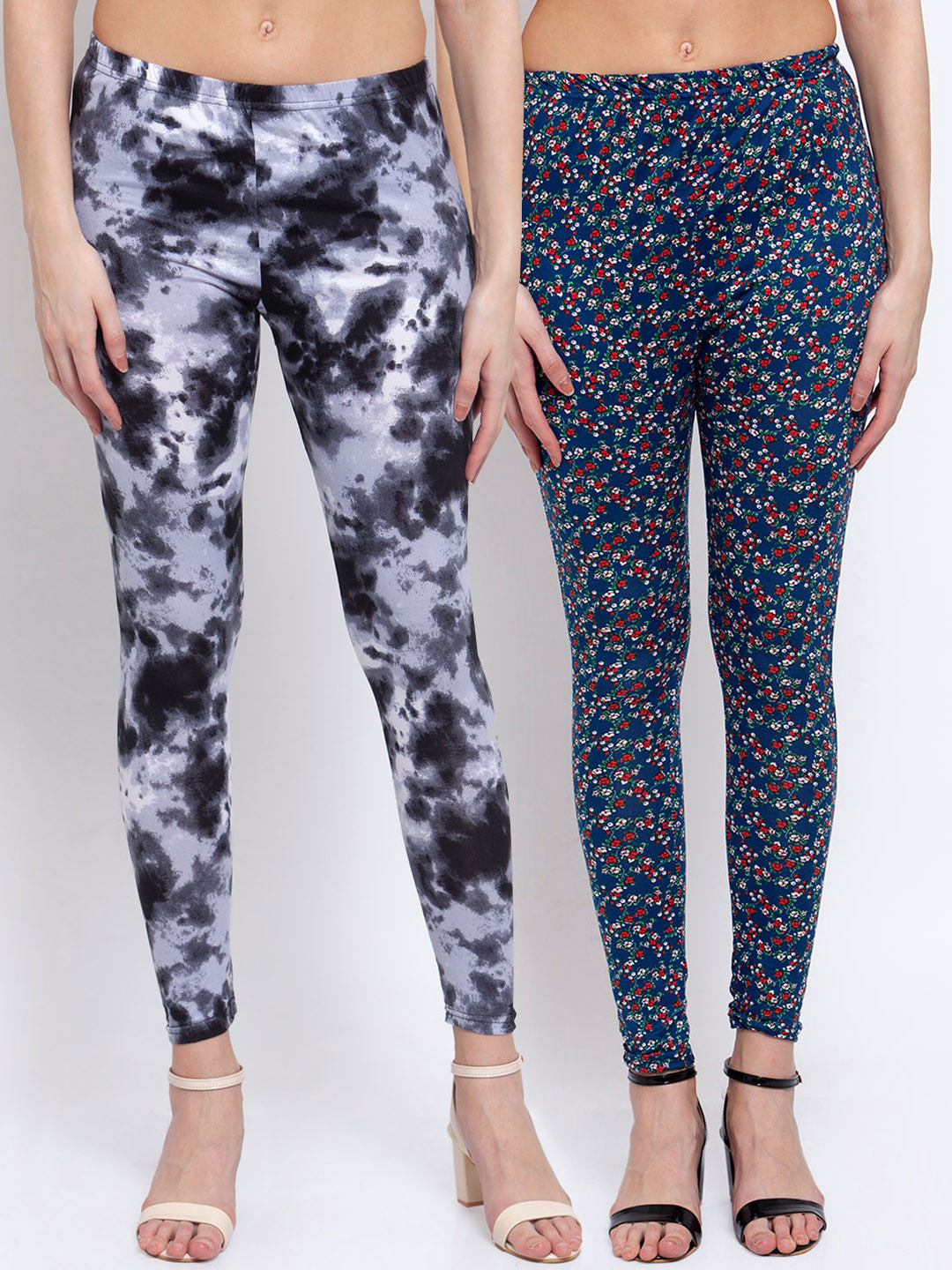 

KLOTTHE Women Pack Of 2 Printed Ankle-Length Leggings, Blue