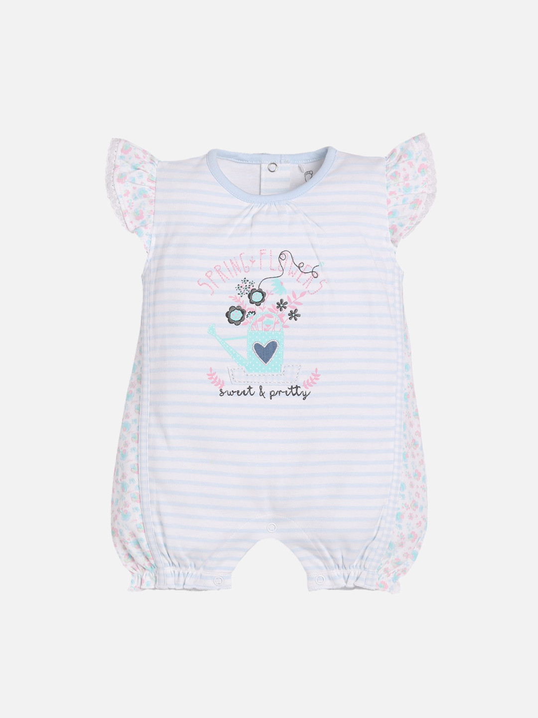 

BABY GO Infants Kids White & Blue Striped Romper