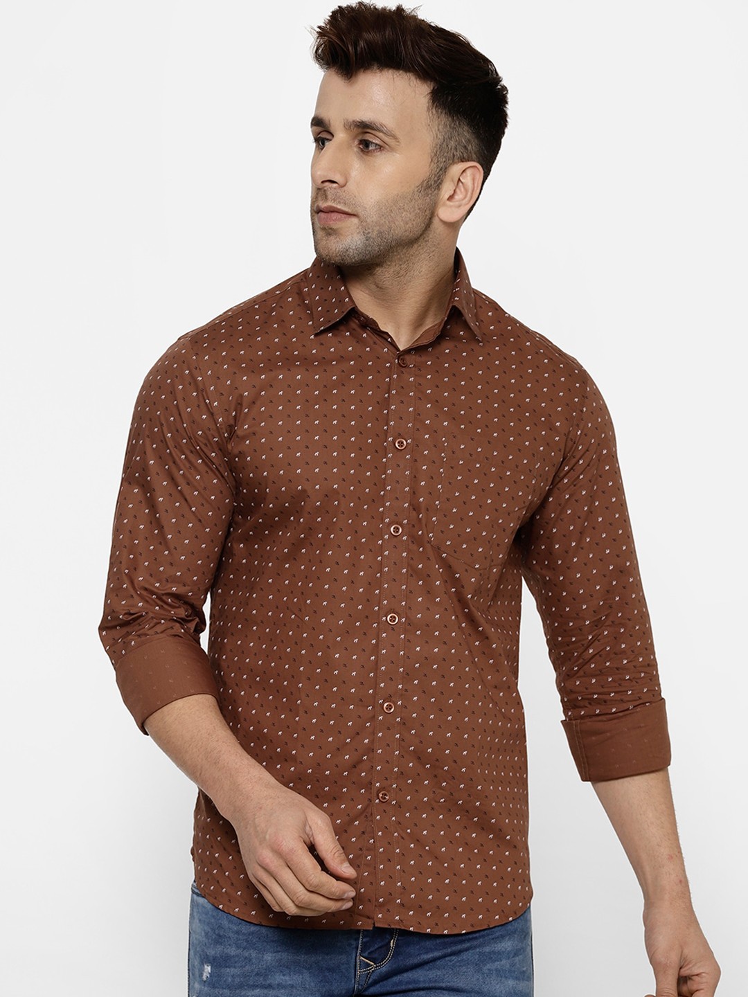 

cape canary Men Brown Regular Fit Printed Semiformal Shirt
