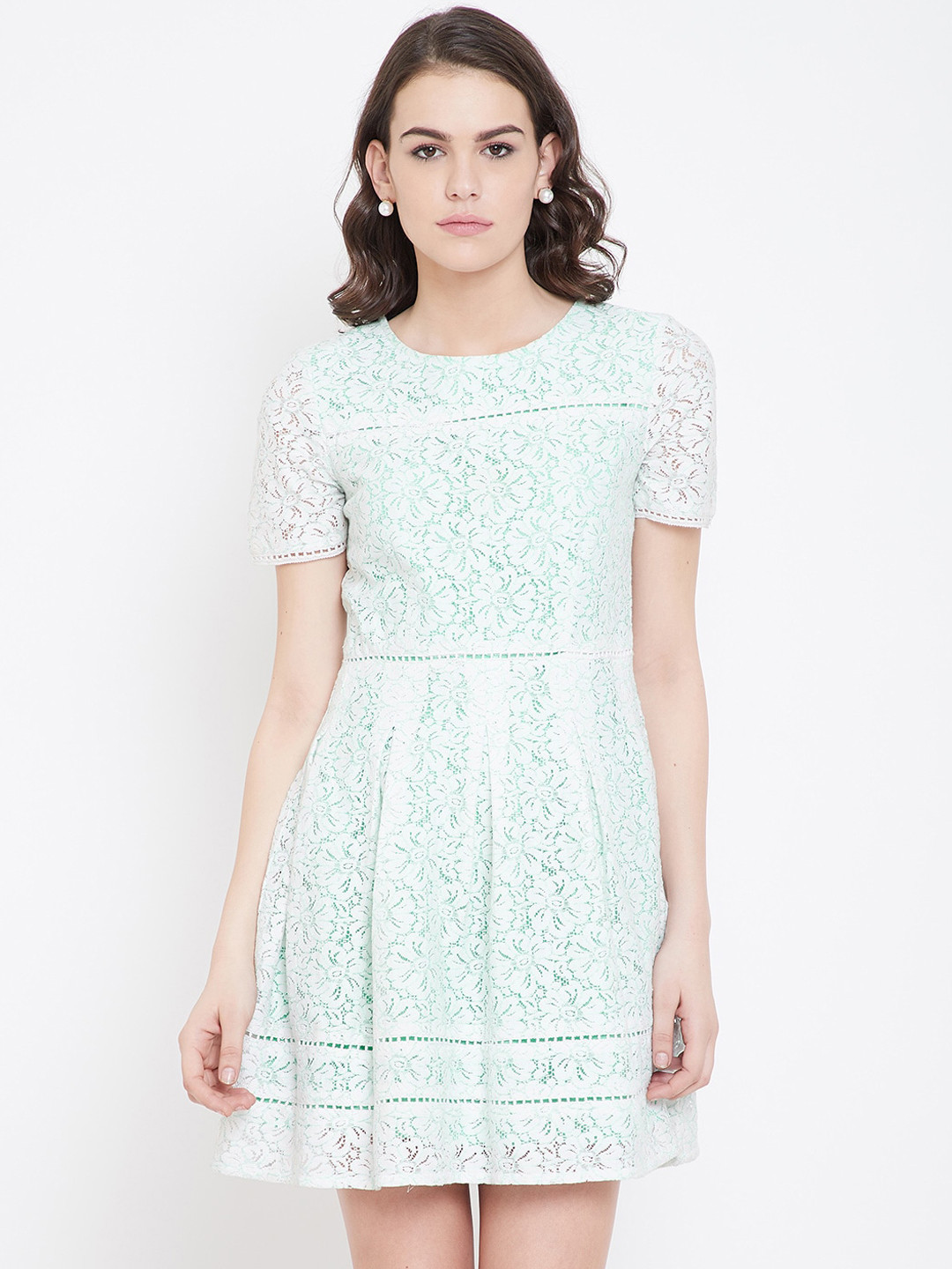 

DODO & MOA Women White Self Design Fit and Flare Dress