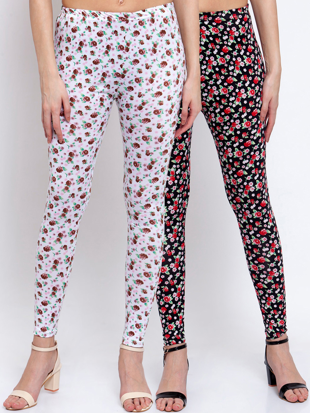 

KLOTTHE Women Pack Of 2 Printed Ankle-Length Leggings, Black
