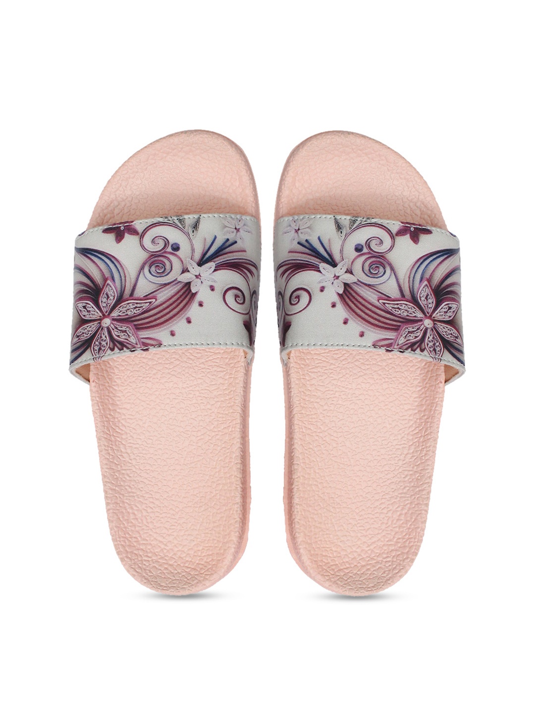 FREECO Women Grey & Purple Printed Sliders
