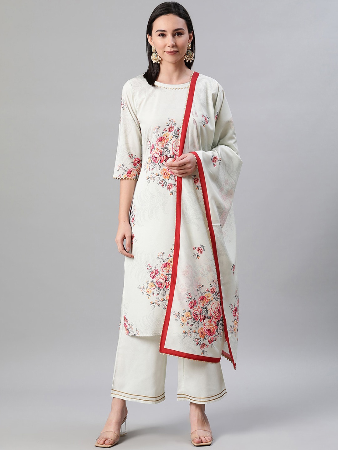 

ZIYAA Women Off-White Printed Kurta with Palazzos & Dupatta