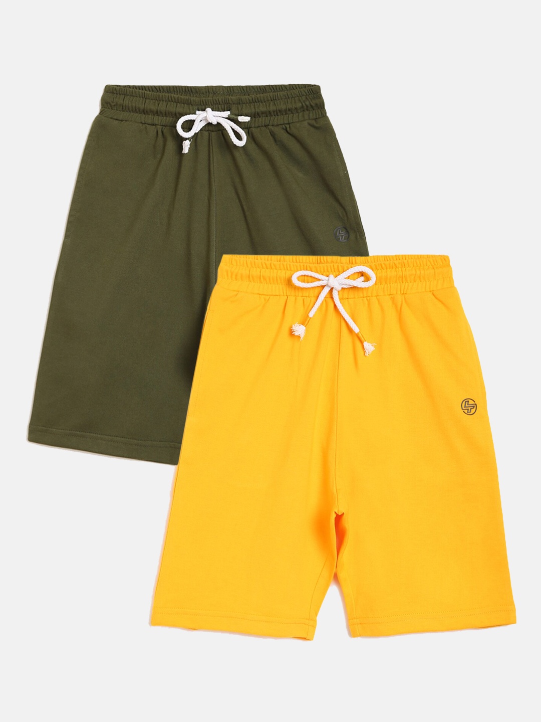 

Lil Tomatoes Boys Mustard & Olive Green Set of 2 Regular Fit Bermuda Shorts