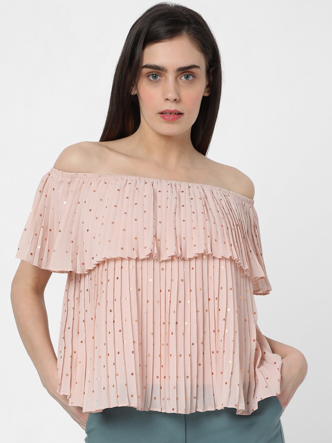 

Vero Moda Pink Striped Off-shoulder Layered Bardot Crop Top