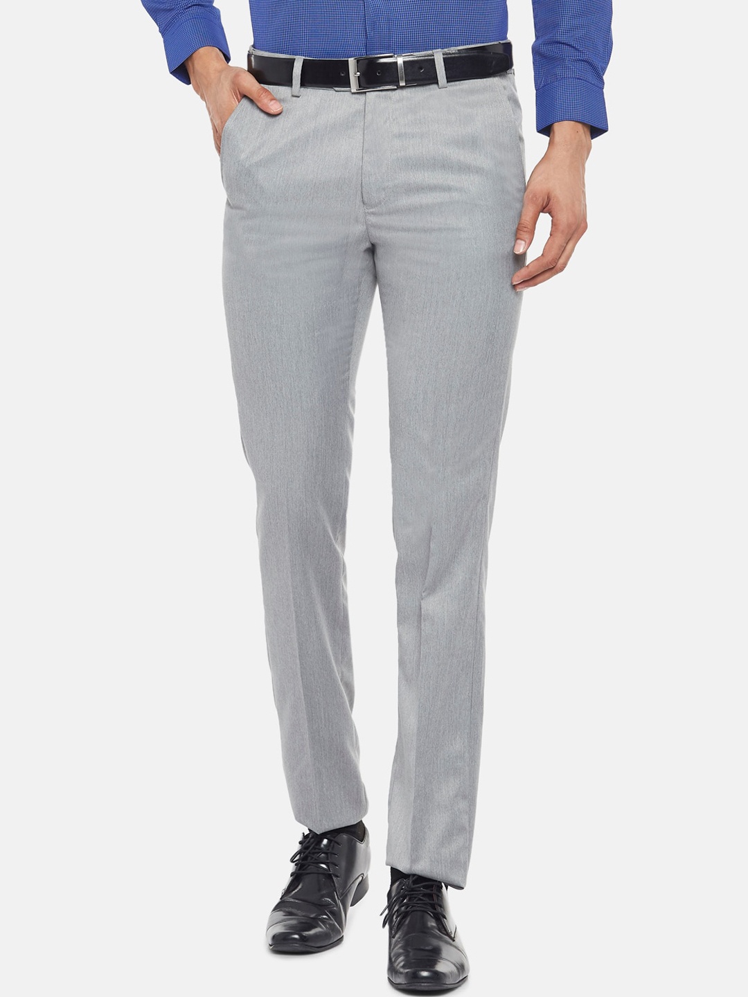 

RICHARD PARKER by Pantaloons Men Grey Melange Slim Fit Solid Formal Trousers
