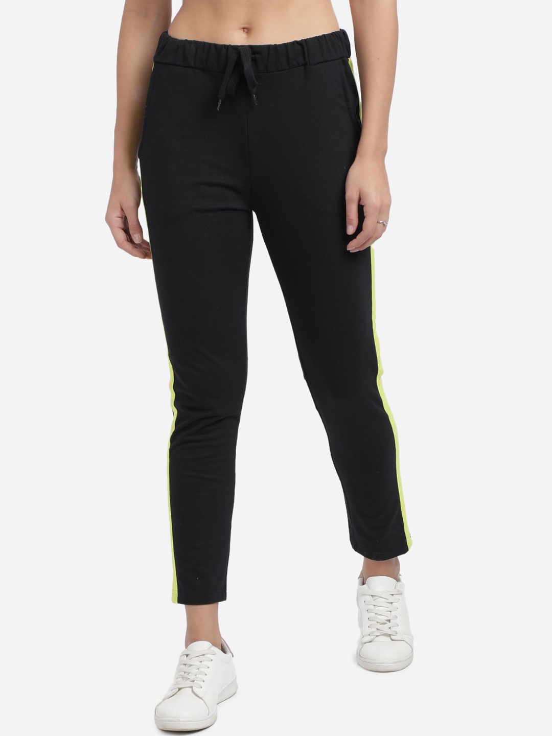 

BEVERLY BLUES Women Black & Yellow Solid Slim-Fit Track Pants