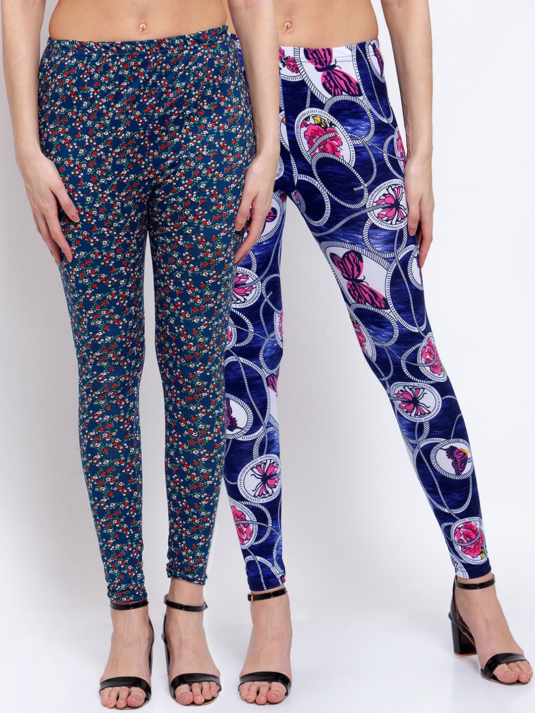 

KLOTTHE Women Pack Of 2 Printed Ankle-Length Leggings, Blue