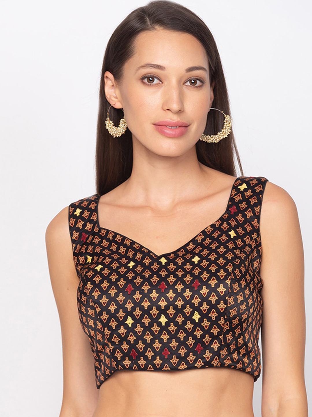 

Salwar Studio Black & Beige Printed Fitted Ethnic Crop Top