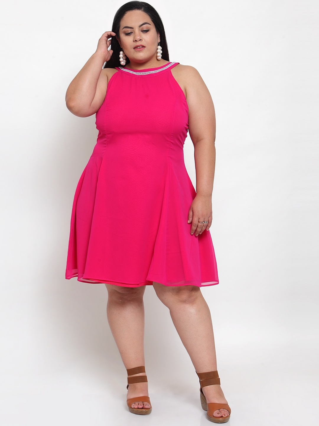 

Flambeur Women Pink Solid A-Line Dress