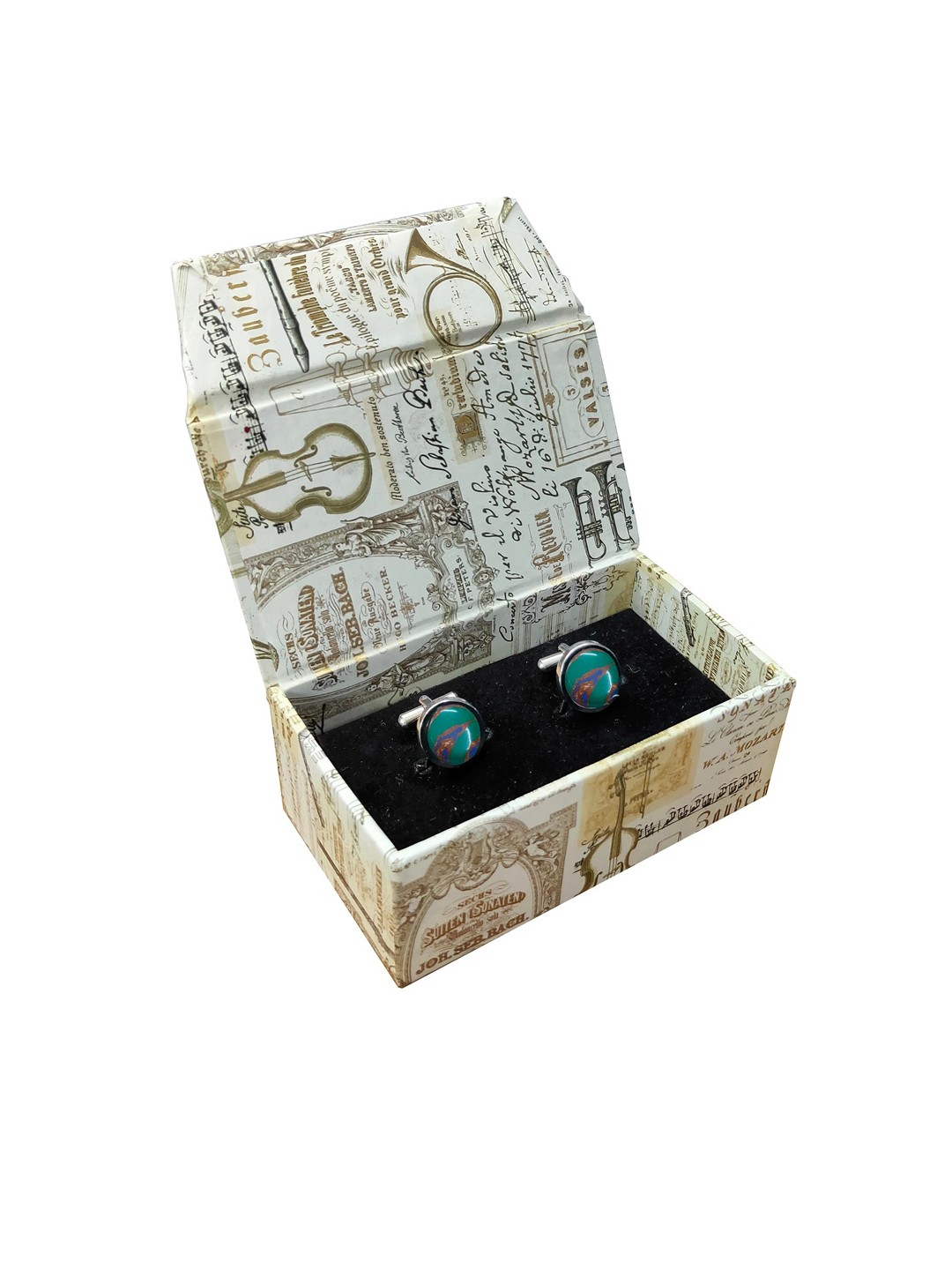 

Blacksmith Green & Blue Silver-Plated Printed Round Cufflinks
