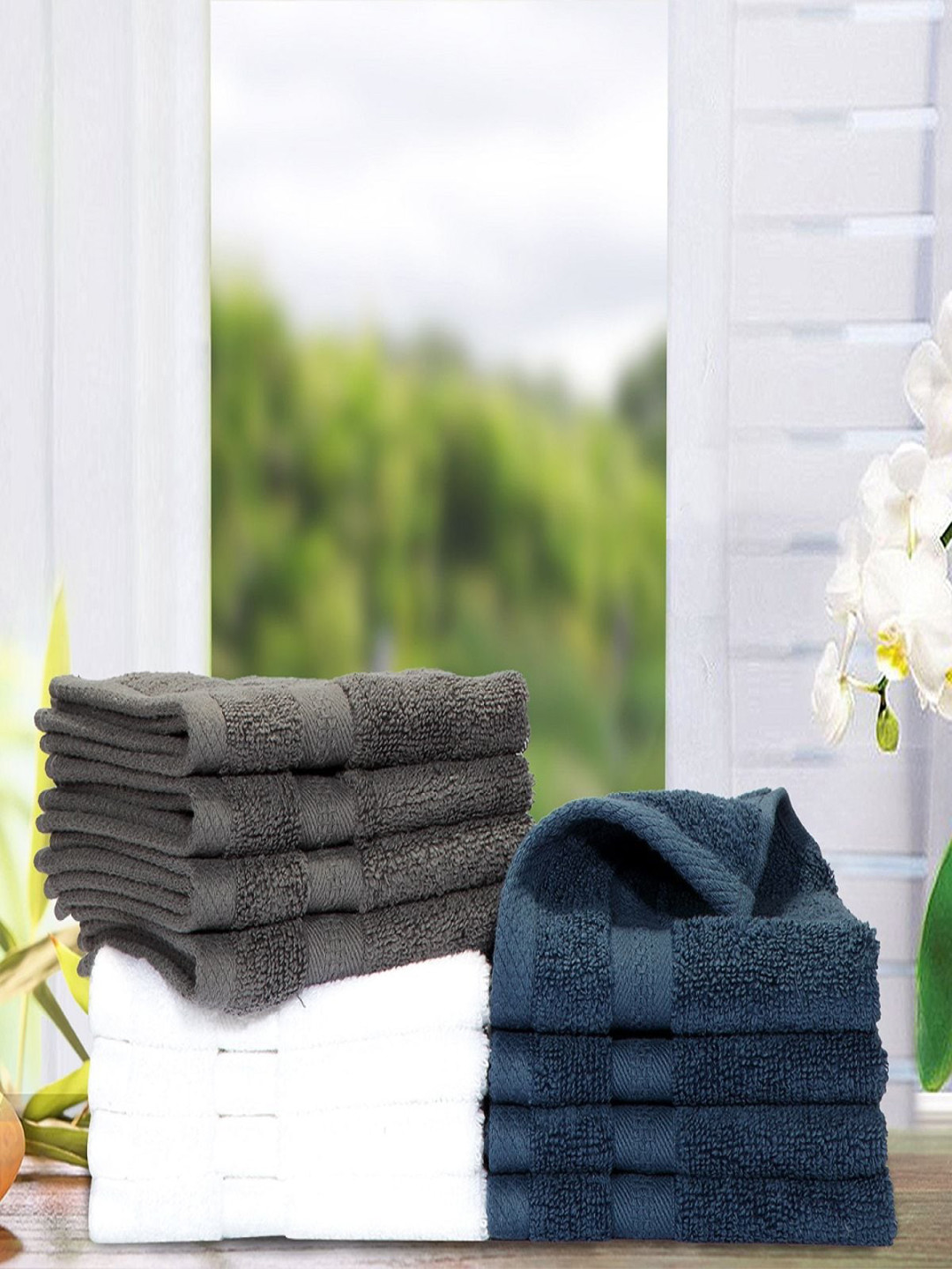 

BIANCA Set of 12 Zero-Twist Cotton 500 GSM Ultra-Fluffy Towels, Navy blue