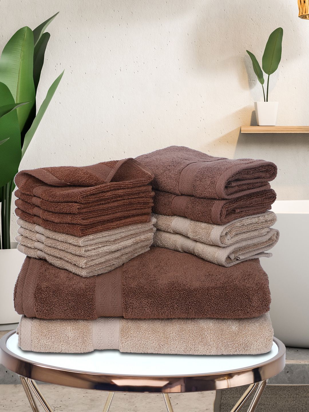 

BIANCA Unisex Set of 14 Solid 500 GSM Zero-Twist Towels, Brown