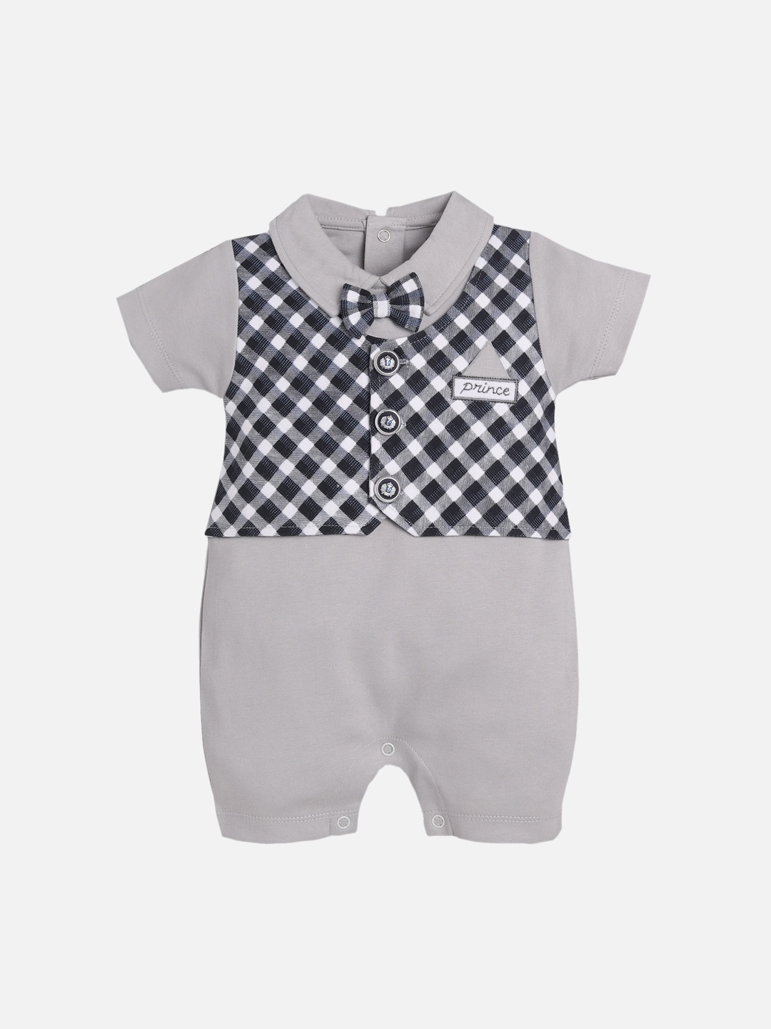 

BABY GO Infants Kids White & Grey Printed Rompers, Multi