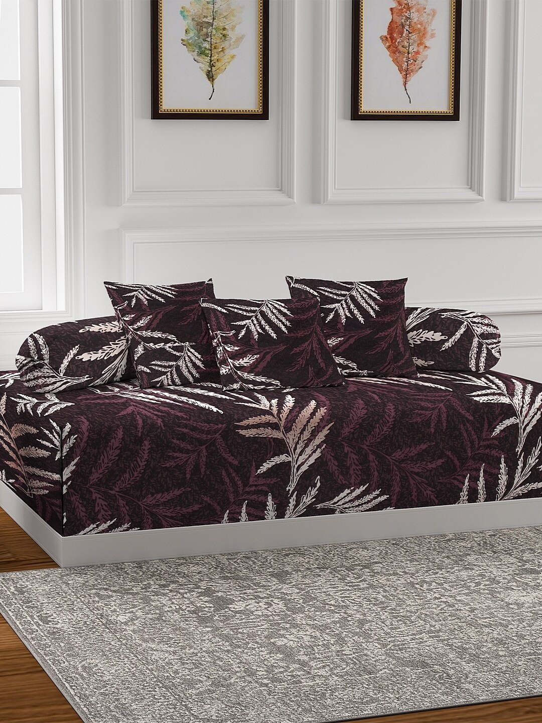 

KLOTTHE Set Of 6 Brown & White Floral Printed Bedsheet With Bolster & Cushion Covers