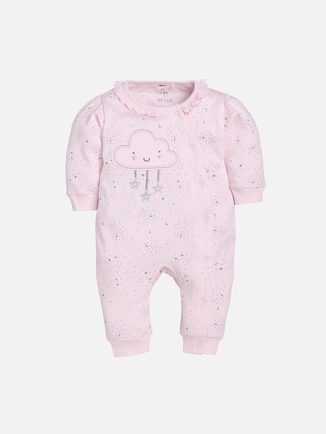 

BABY GO Infants Kids Pink & Grey Printed Romper
