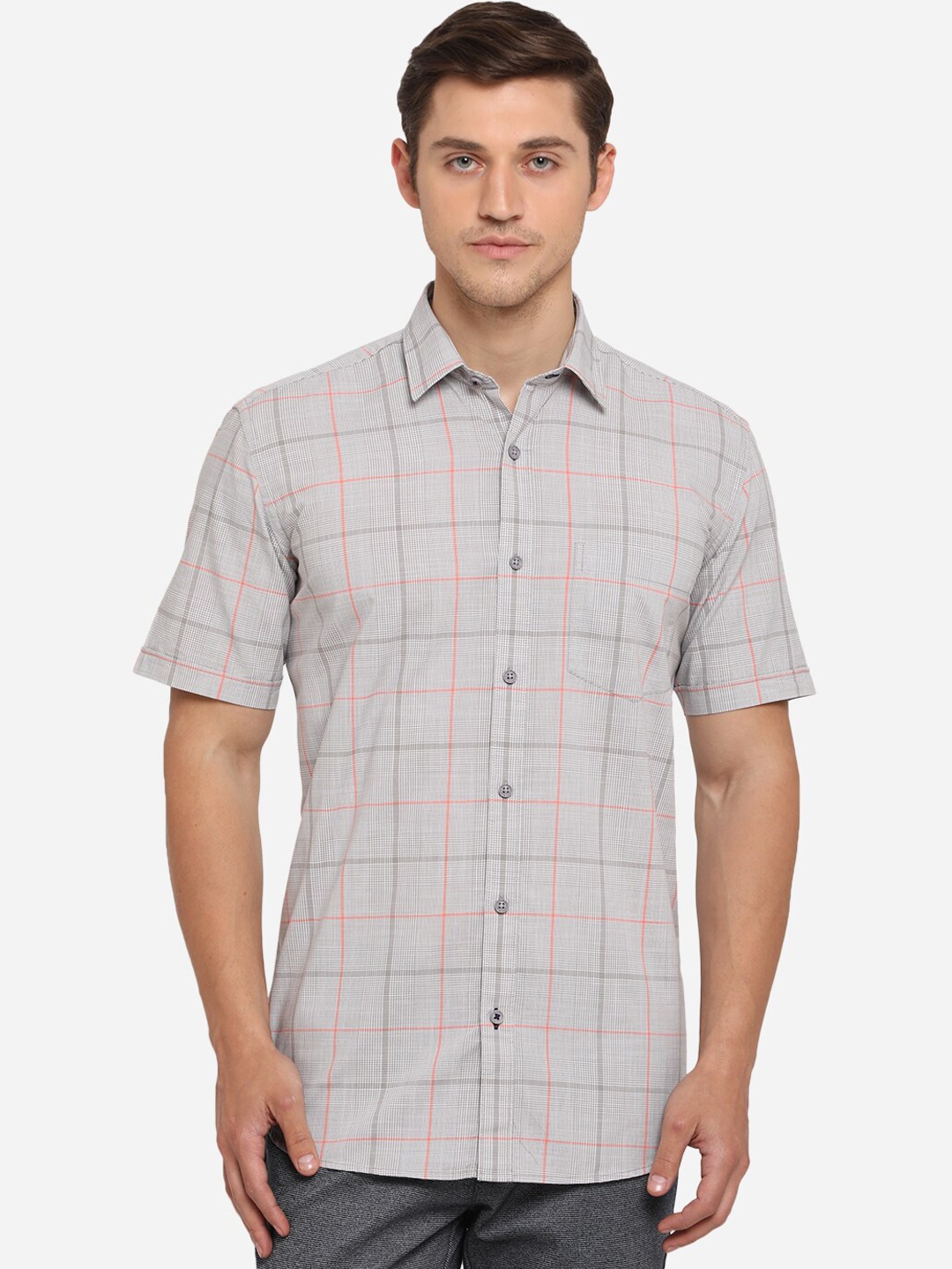 

JADE BLUE Men Grey Slim Fit Checked Cotton Casual Shirt