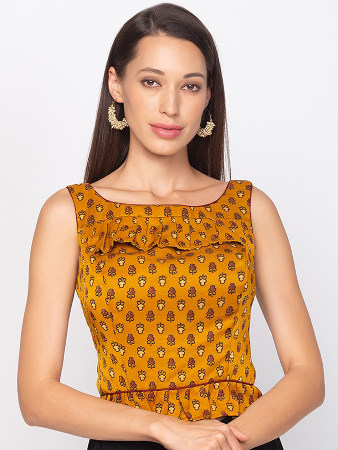 

Salwar Studio Yellow Printed Regular Top