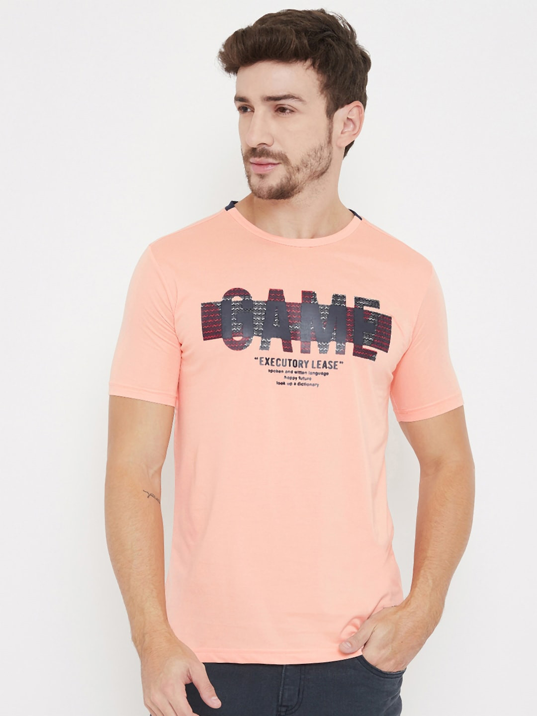 

NEVA Men Pink Printed Round Neck T-shirt
