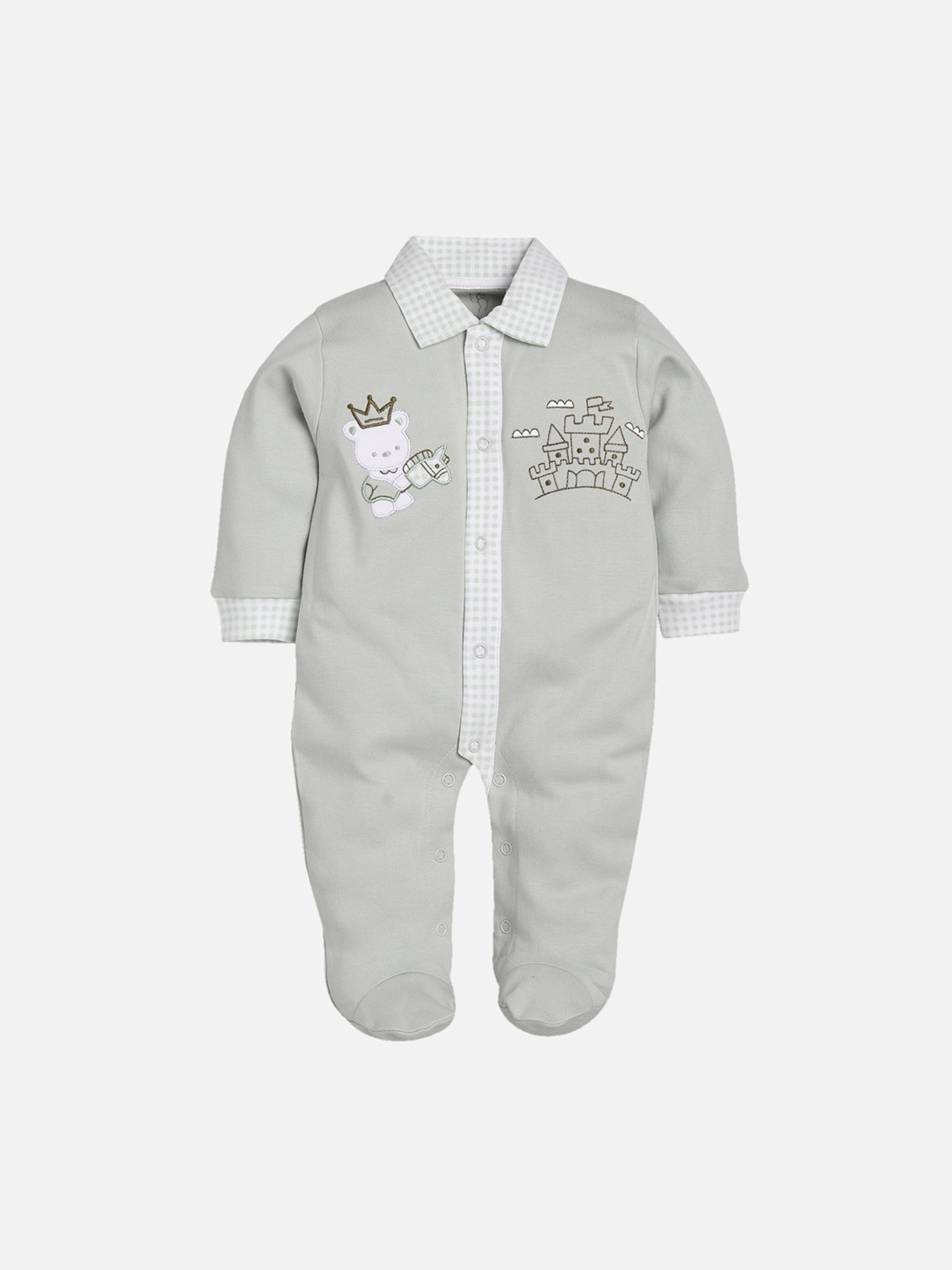 

Baby Go Infants Grey Embroidered Pure Cotton Romper